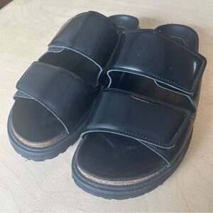 Zara unisex Black Slide Sandals double adjustable straps EU40 women US9/9.5